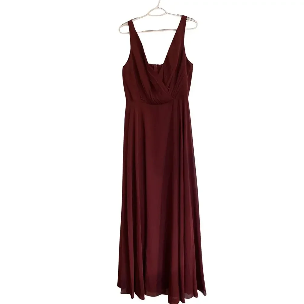 Celebrate Studio Burgundy Chiffon Maxi Dress Size 12 Formal Evening Bridesmaid - Picture 2 of 5